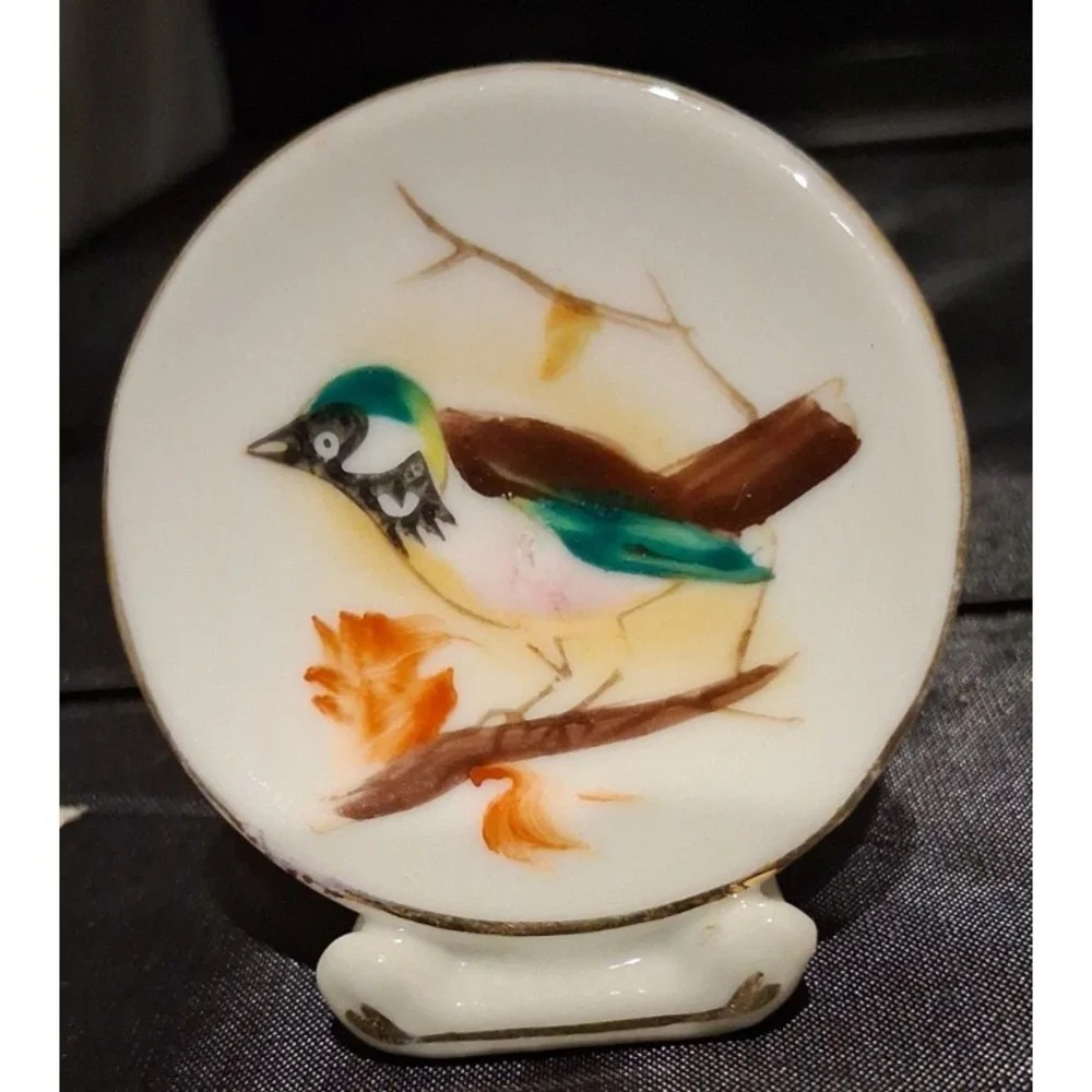 Set of 5 Vintage Hand-Painted Miniature Bird & Fruit Decorative Plates 2